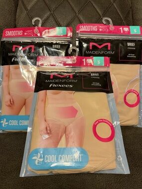 2 PACK MAIDENFORM COOL COMFORT ALL IVER SMOOTHING FLEXEES BRIEF  BLACK SMALL